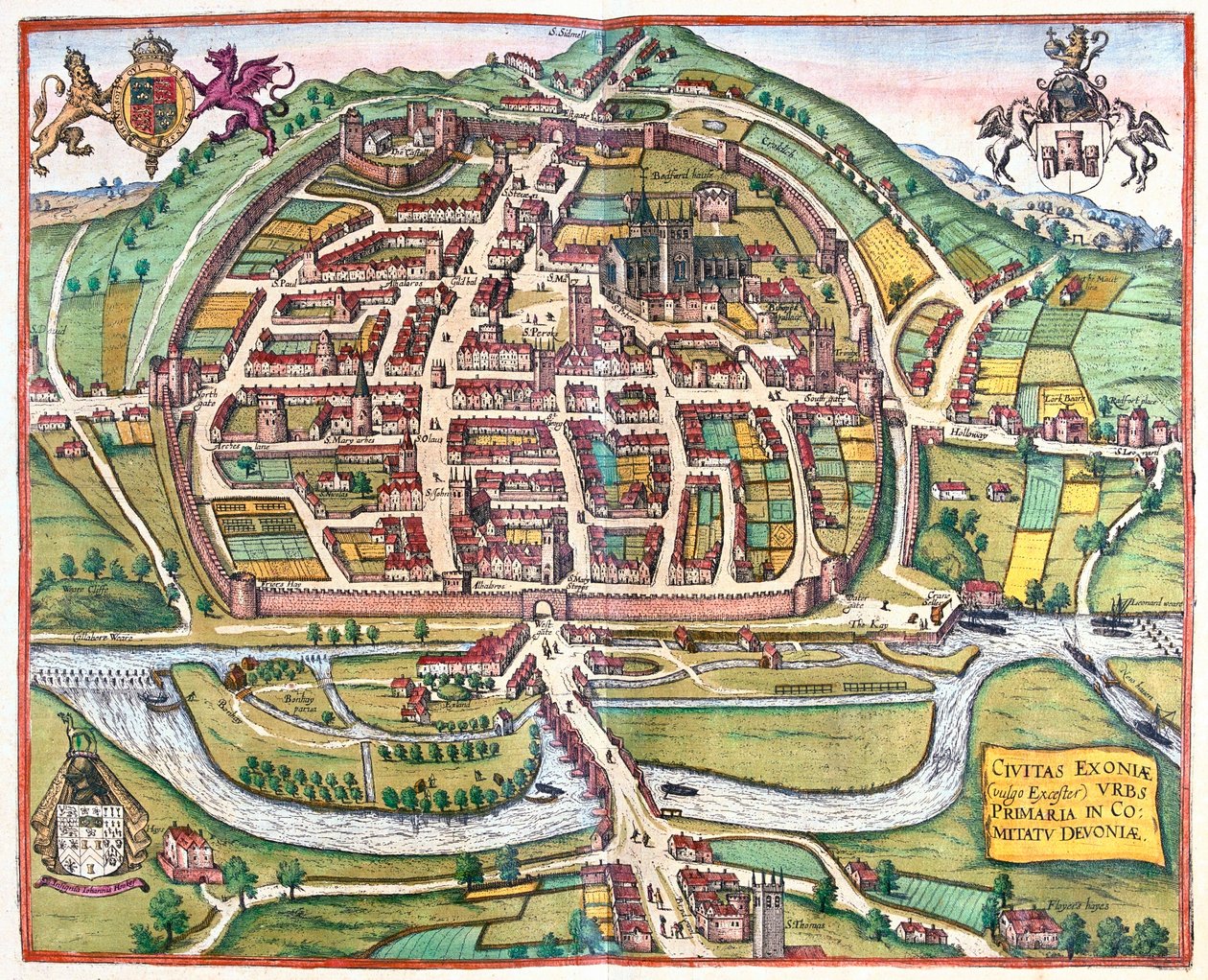 Exter, England - i "Civitates Orbis Terrarum" av Georg Braun, Köln 1617 av Georg Braun