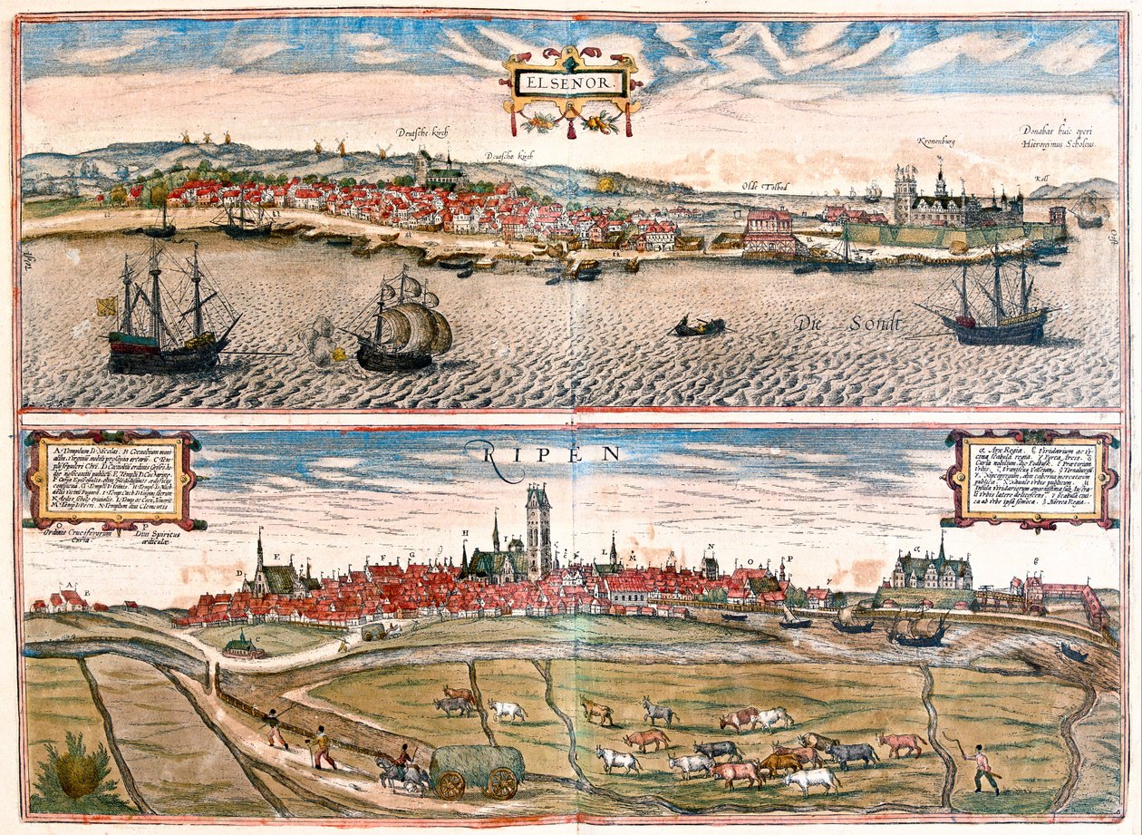 Helsingor (Helsimor - Hamlet), Danmark - i "Civitates Orbis Terrarum" av Georg Braun, Köln 1617 av Georg Braun