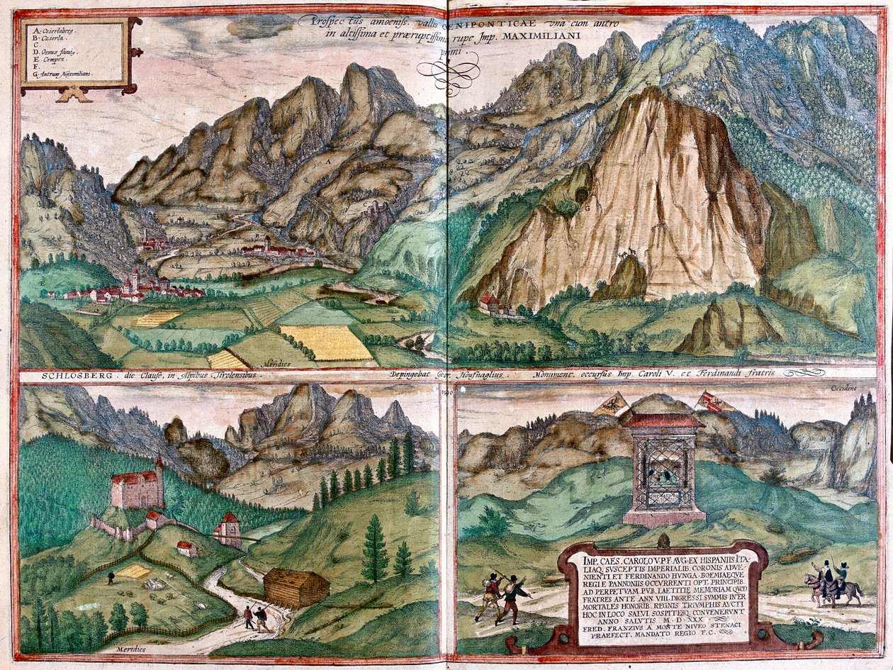 Inn Valley - Schlosberg - Kejsar Maximilian I:s grotta - Österrike - i "Civitates Orbis Terrarum" av Georg Braun, Köln 1617 av Georg Braun