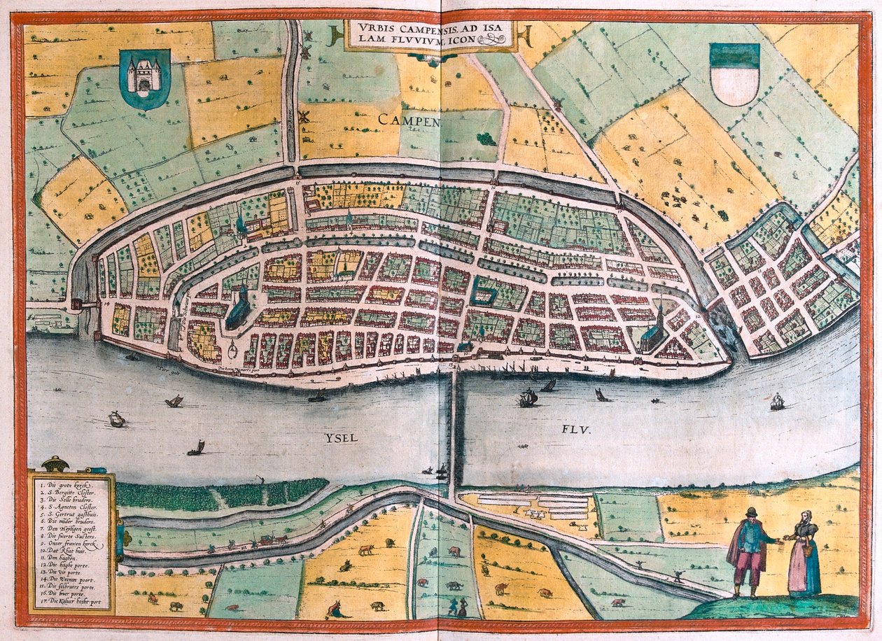 Kampen och floden Ysel, Nederländerna - i "Civitates Orbis Terrarum" av Georg Braun, Köln 1617 av Georg Braun