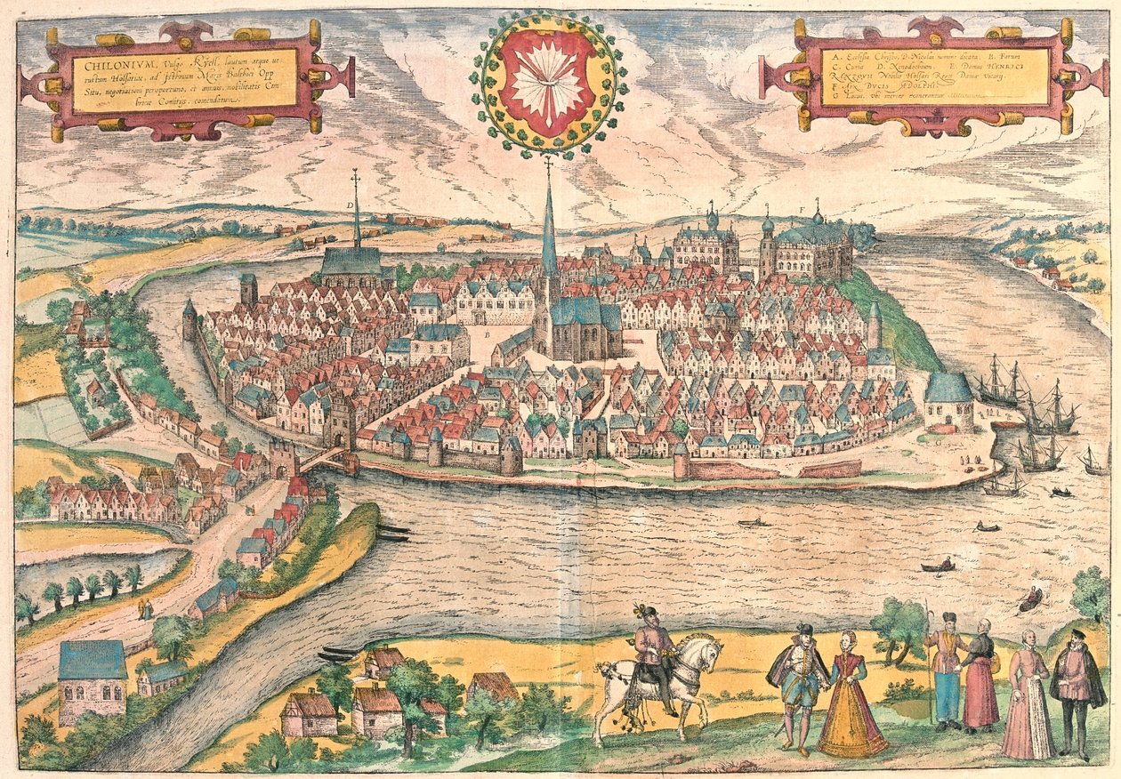 Kiel, Tyskland - i "Civitates Orbis Terrarum" av Georg Braun, Köln 1617 av Georg Braun