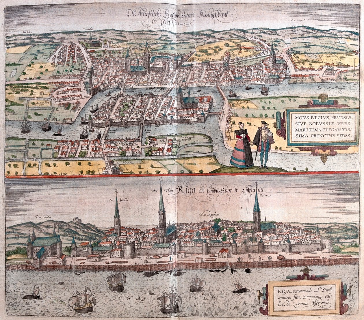 Konigsberg (Tyskland och Polen), Riga (Lettland) - i "Civitates Orbis Terrarum" av Georg Braun, Köln 1617 av Georg Braun