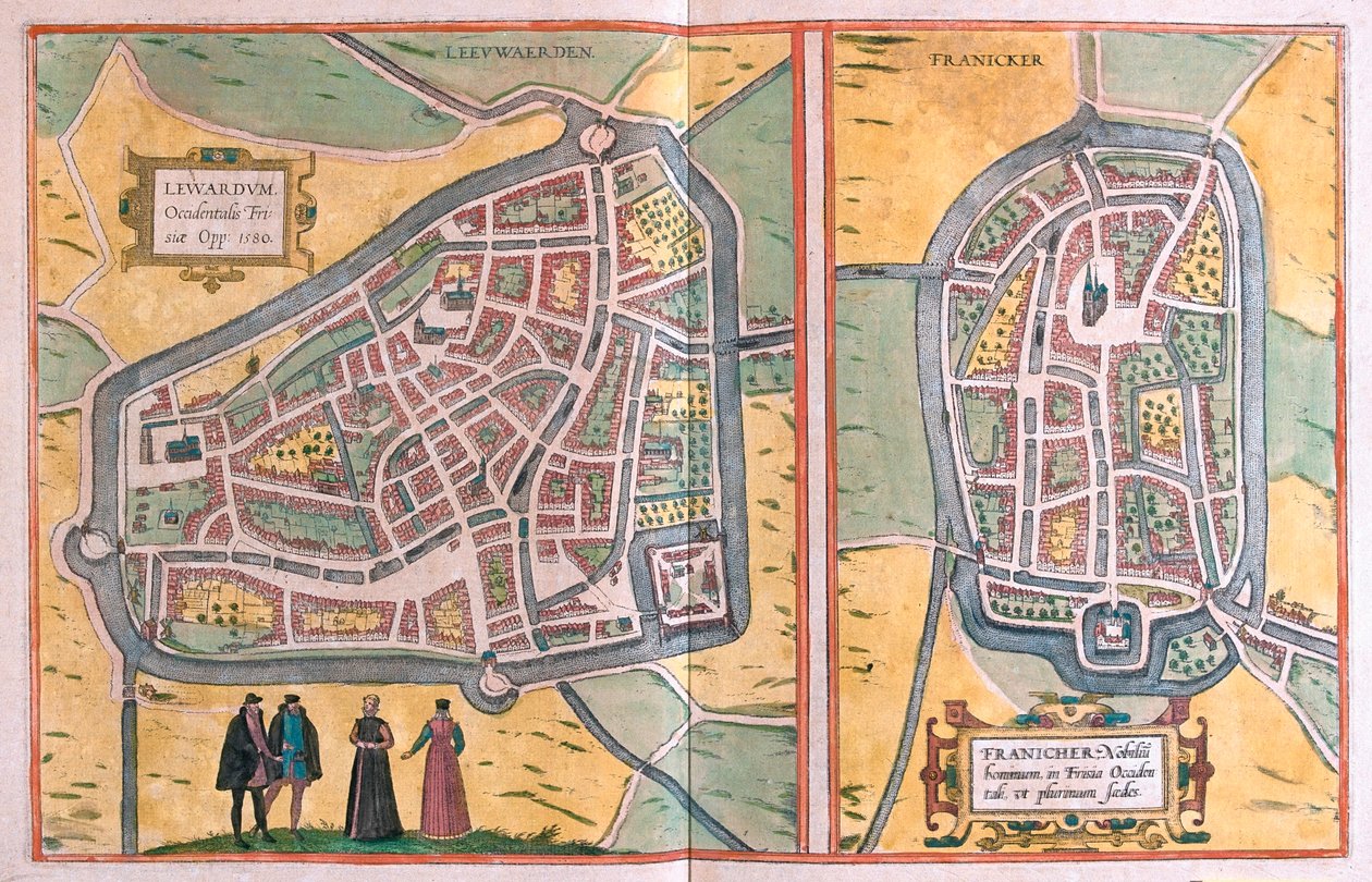 Leeuwarden (västfrisiska), Franeker, Nederländerna - i "Civitates Orbis Terrarum" av Georg Braun, Köln 1617 av Georg Braun
