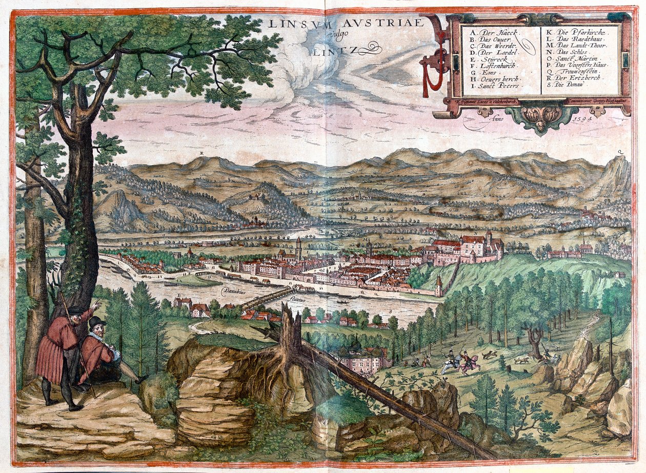 Lintz, Österrike - i "Civitates Orbis Terrarum" av Georg Braun, Köln 1617 av Georg Braun