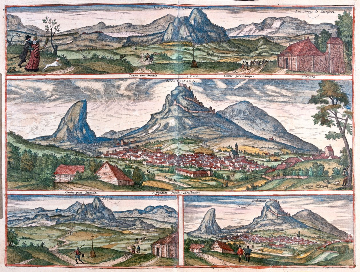 Kärlekens klippa - Archidona, nära Malaga, Spanien - i "Civitates Orbis Terrarum" av Georg Braun, Köln 1617 av Georg Braun