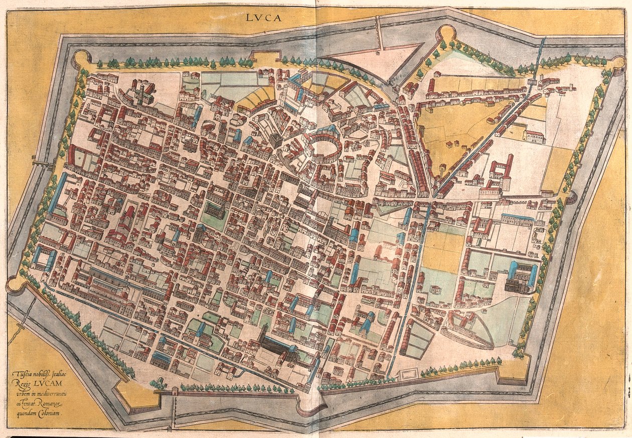 Lucca, Italien - i "Civitates Orbis Terrarum" av Georg Braun, Köln 1617 av Georg Braun