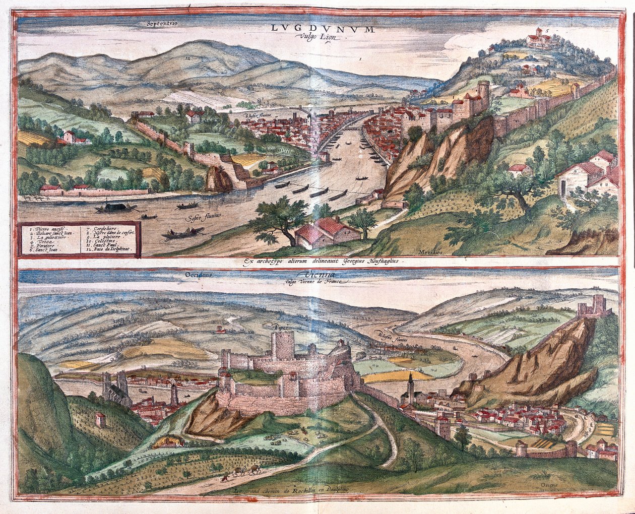 Lyon - Vienne, Frankrike - i "Civitates Orbis Terrarum" av Georg Braun, Köln 1617 av Georg Braun