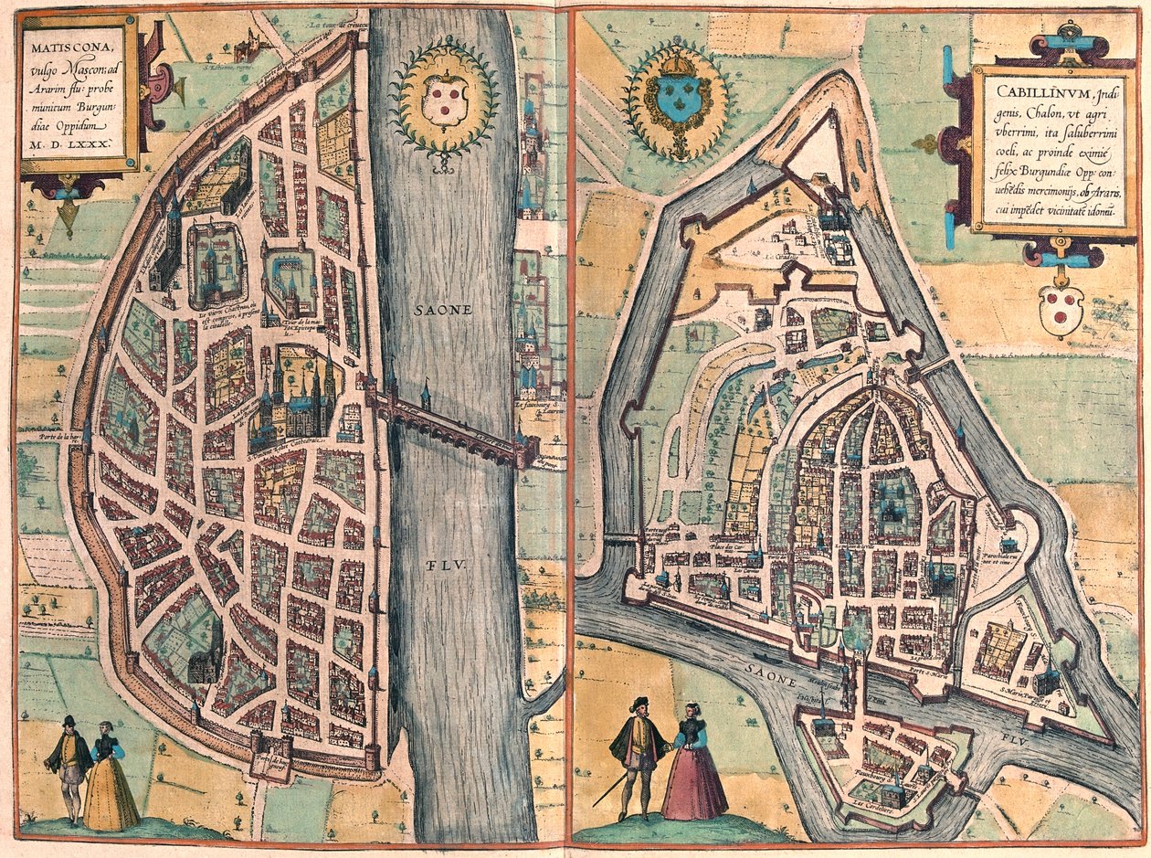 Macon - Chalons sur Saone, Frankrike - i "Civitates Orbis Terrarum" av Georg Braun, Köln 1617 av Georg Braun