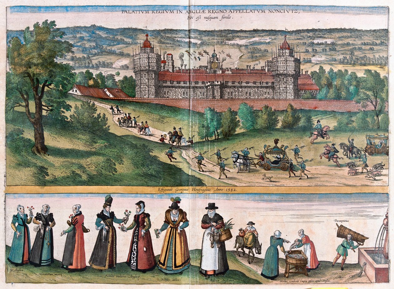 Nonsuch (slott i Surrey), England - i "Civitates Orbis Terrarum" av Georg Braun, Köln 1617 av Georg Braun