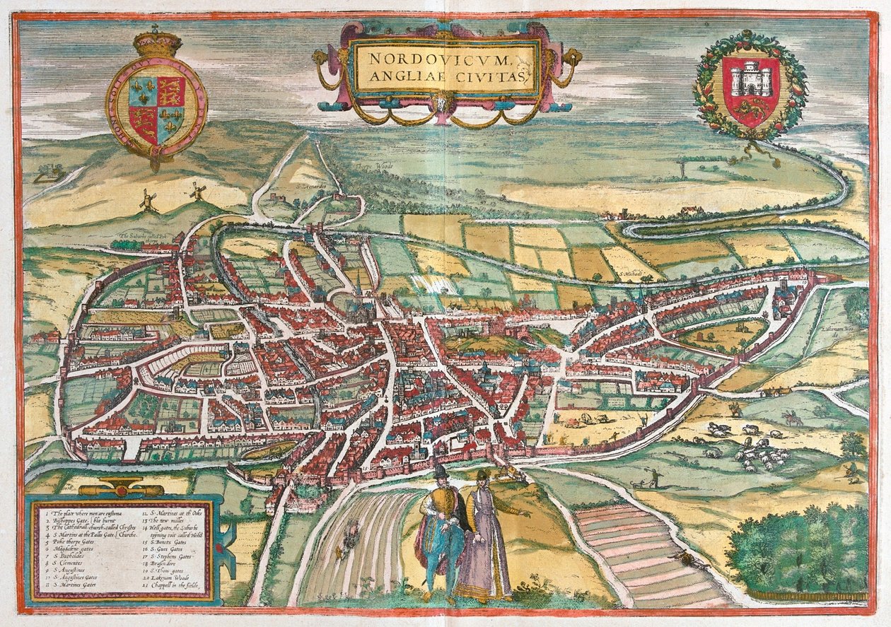 Norfolk - Storbritannien, i "Civitates Orbis Terrarum" av Georg Braun, Köln 1617 av Georg Braun