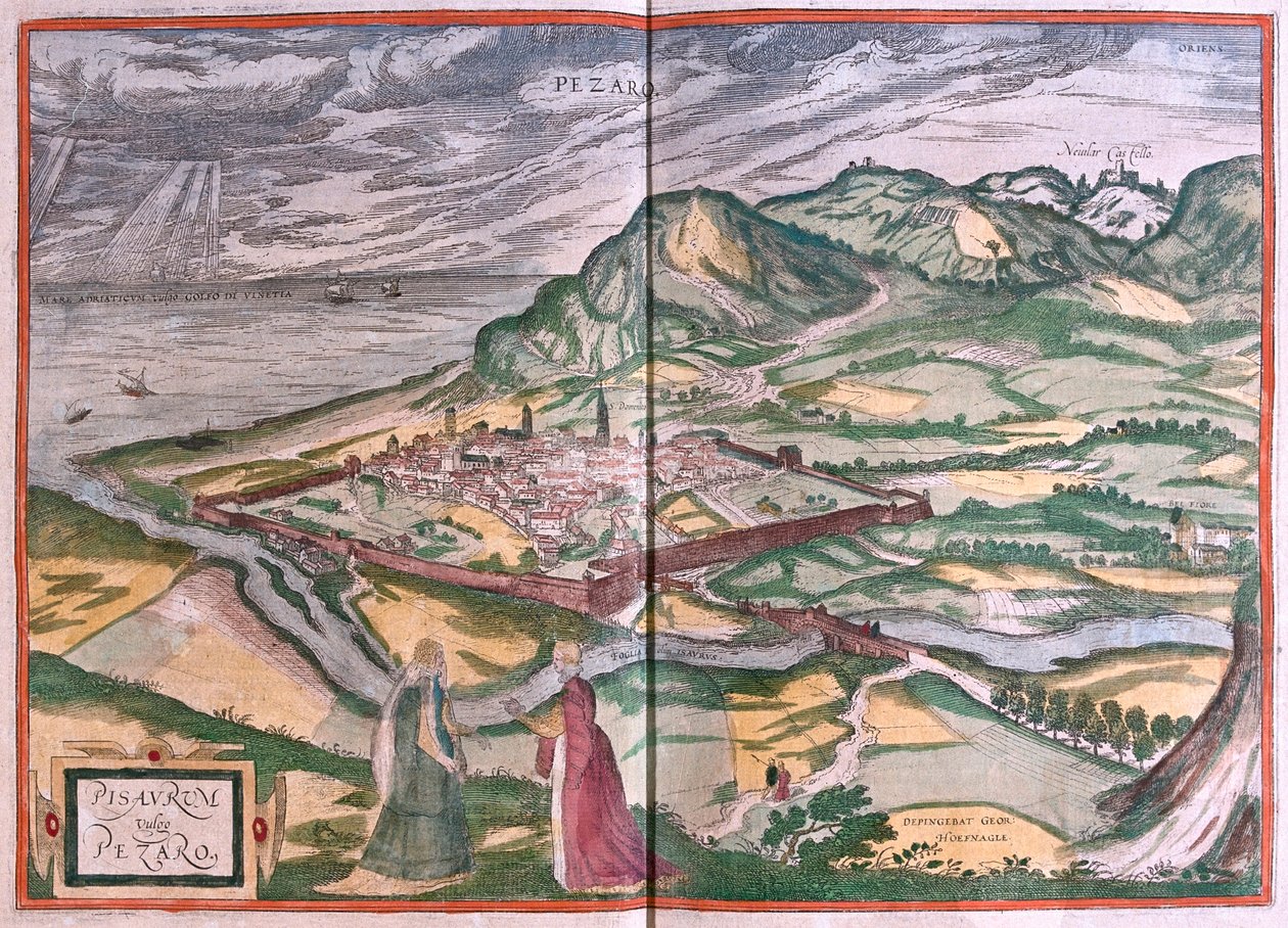 Pesaro, Italien - i "Civitates Orbis Terrarum" av Georg Braun, Köln 1617 av Georg Braun