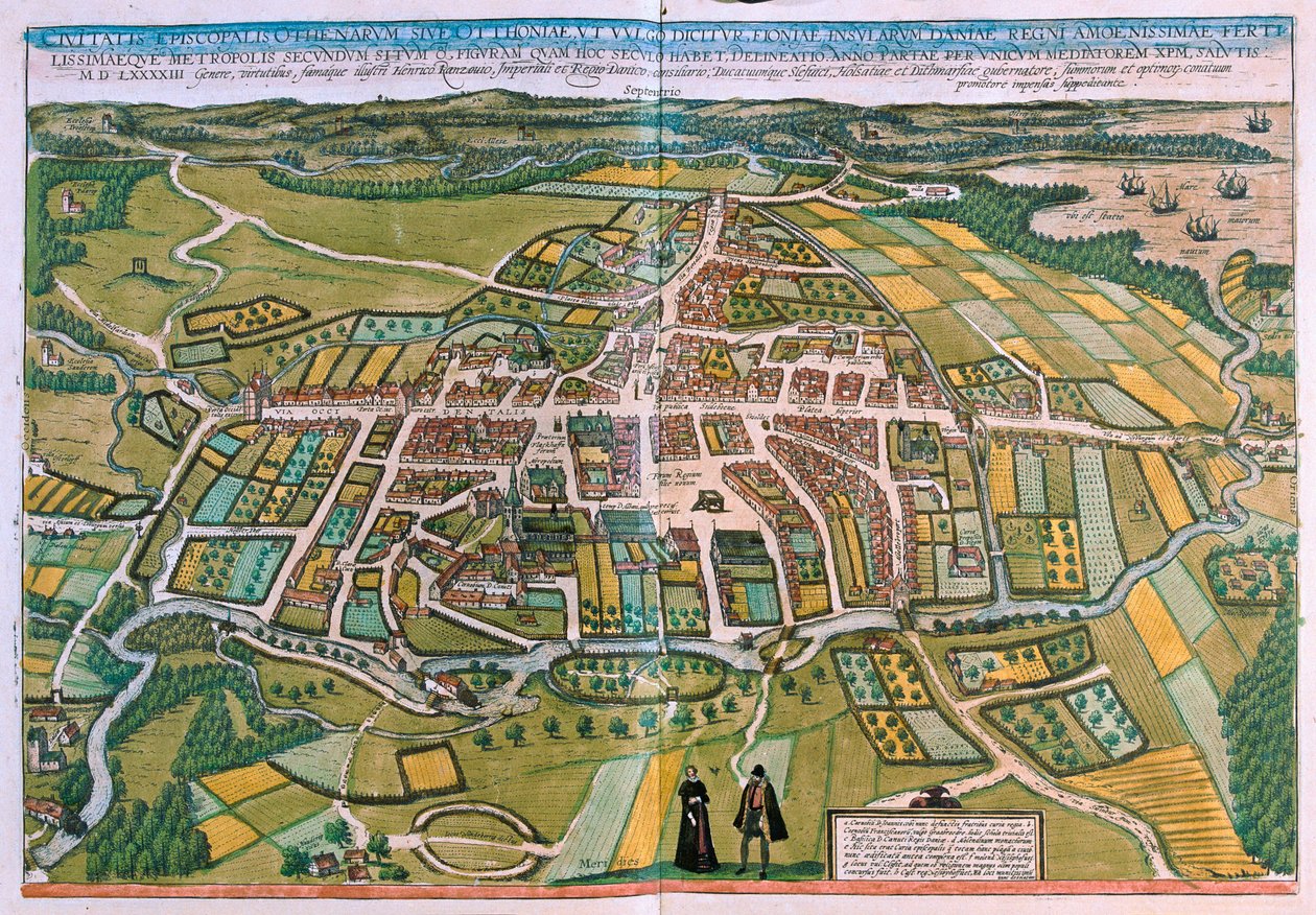 Plan över Odense, Danmark i "Civitates Orbis Terrarum" av Georg Braun, Köln 1617 av Georg Braun