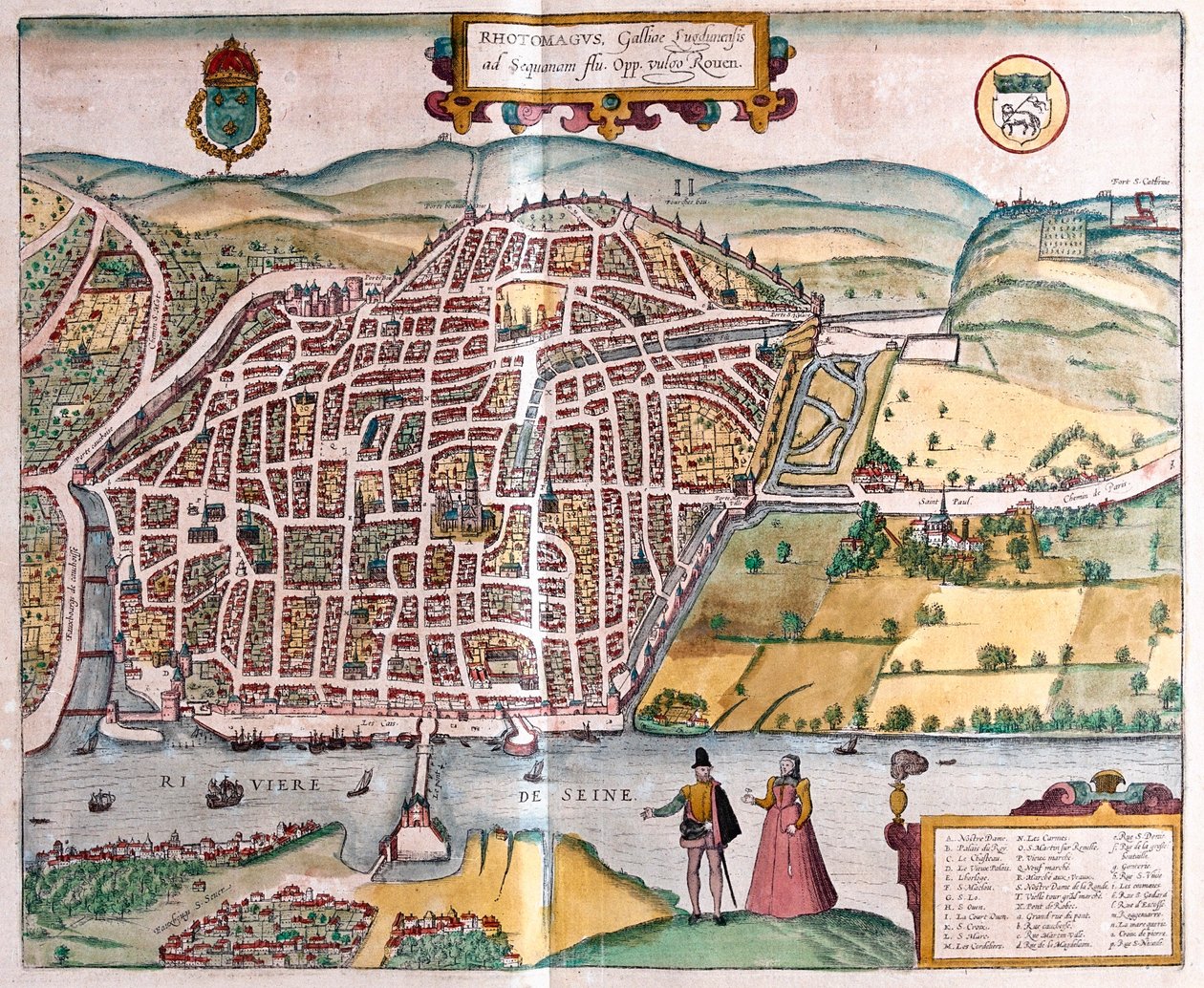 Rouen - Frankrike, i "Civitates Orbis Terrarum" av Georg Braun, Köln 1617 av Georg Braun