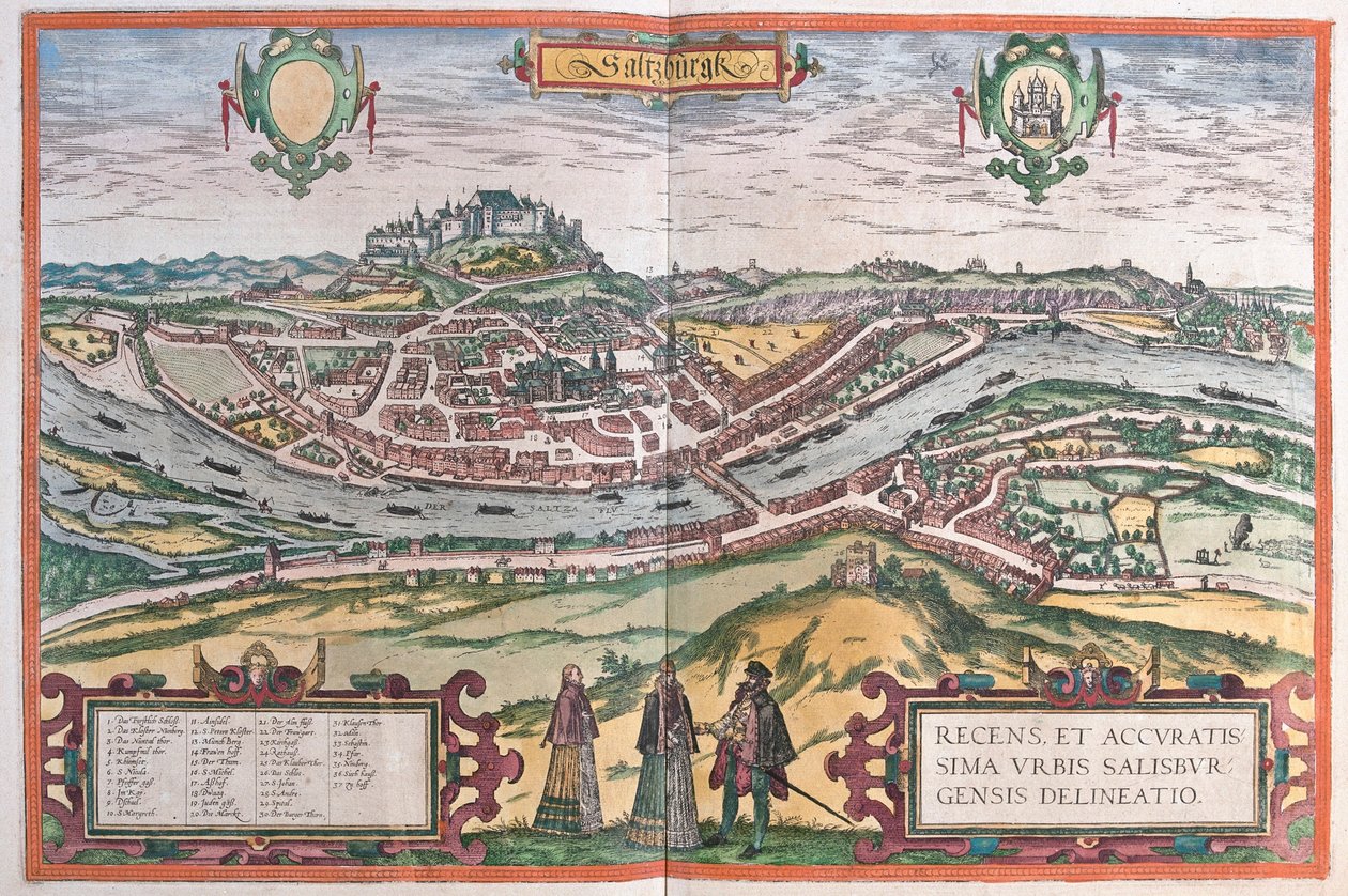 Salzburg, Tyskland - i "Civitates Orbis Terrarum" av Georg Braun, Köln 1617 av Georg Braun