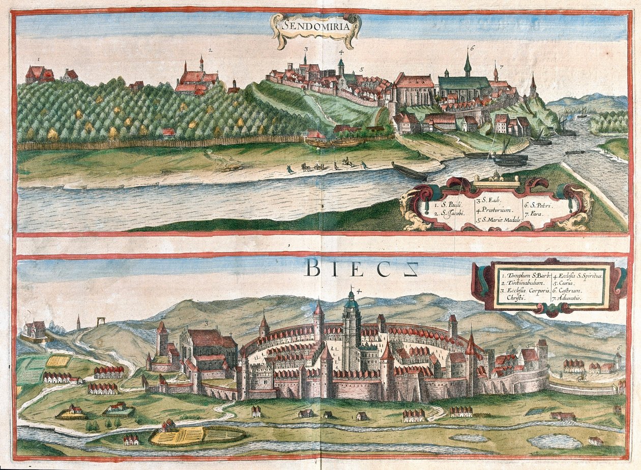 Sandomierz - Biecz, Polen - i "Civitates Orbis Terrarum" av Georg Braun, Köln 1617 av Georg Braun