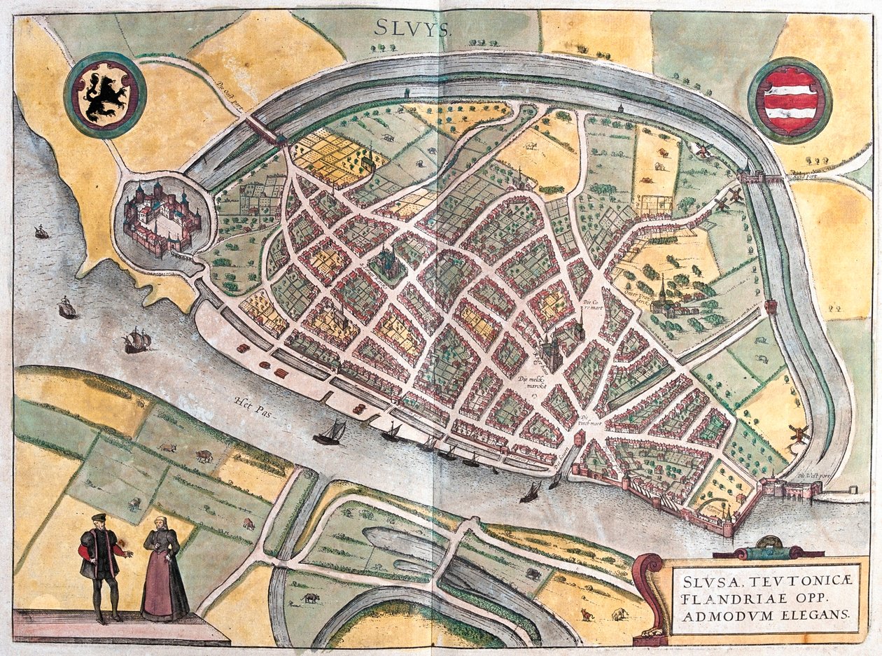 Slusa, Nederländerna - i "Civitates Orbis Terrarum" av Georg Braun, Köln 1617 av Georg Braun