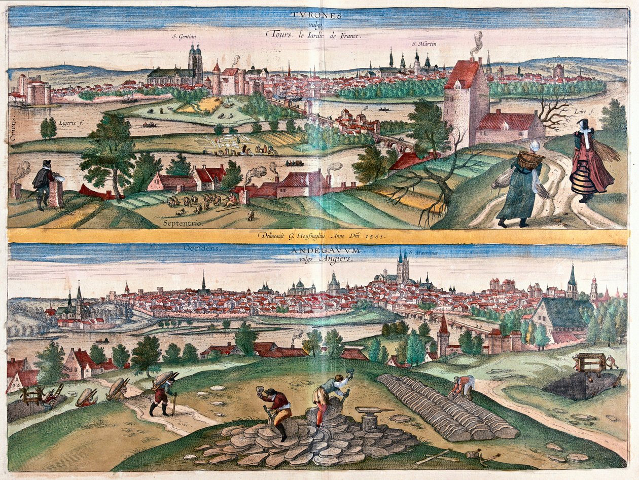 Tours- Angers, Frankrikes trädgård - i "Civitates Orbis Terrarum" av Georg Braun, Köln 1617 av Georg Braun