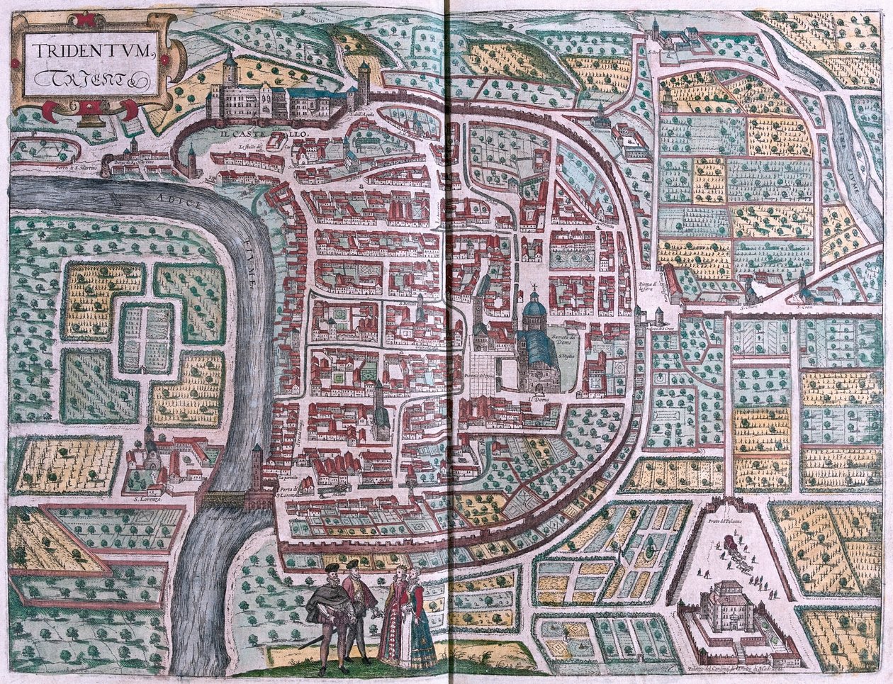 Trento, Italien - i "Civitates Orbis Terrarum" av Georg Braun, Köln 1617 av Georg Braun