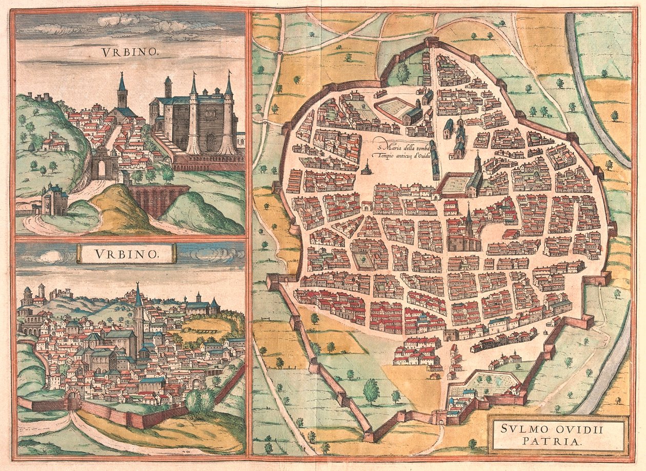Urbino - Sulmona, Italien - i "Civitates Orbis Terrarum" av Georg Braun, Köln 1617 av Georg Braun