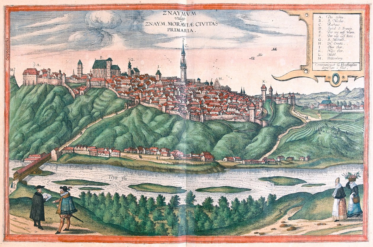 Znojmo (Moravia), Tjeckien - i "Civitates Orbis Terrarum" av Georg Braun, Köln 1617 av Georg Braun