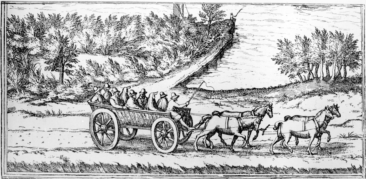 Buss med passagerare i Frankrike, detalj av en karta, sent 1500-tal av Georg Braun und Franz Hogenberg