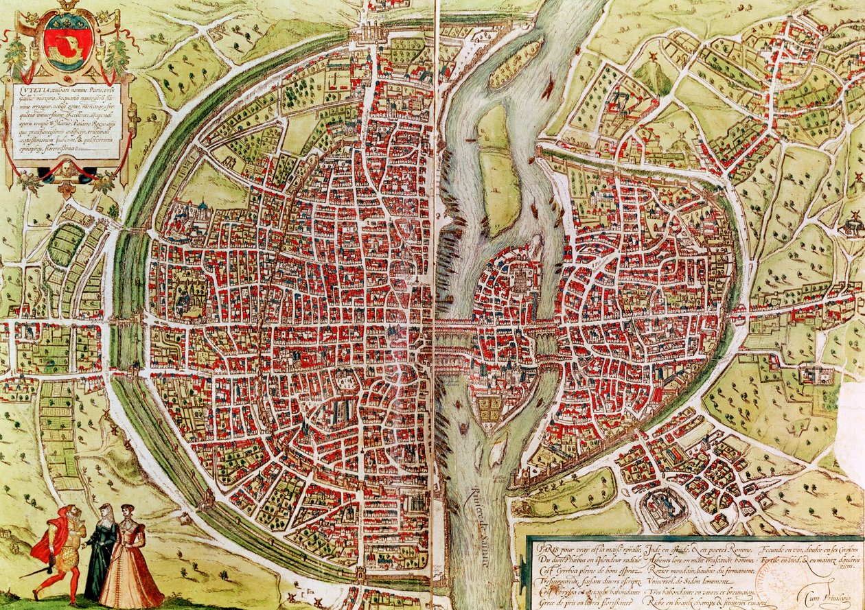Karta över Paris från "Civitates orbis terrarrum" av Georg Braun (1541-1622) och Franz Hogenbergh (1540-92), franska, 1572-1617 av Georg Braun und Franz Hogenberg