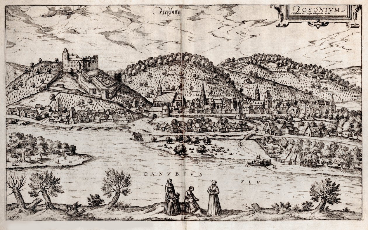 Pressburg Bratislava. Från: World Earthquake, 1588 av Georg Braun und Franz Hogenberg
