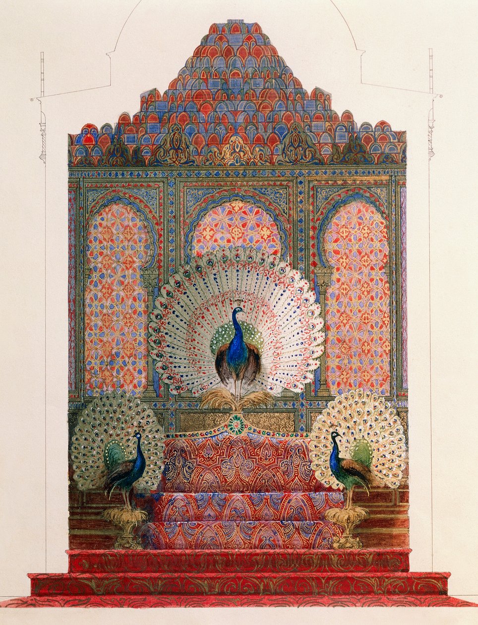 Design för Peacock Throne of Morish Cloister i kungliga slottet Ludwig II i Linderhof av Georg Carl Heinrich Dollmann