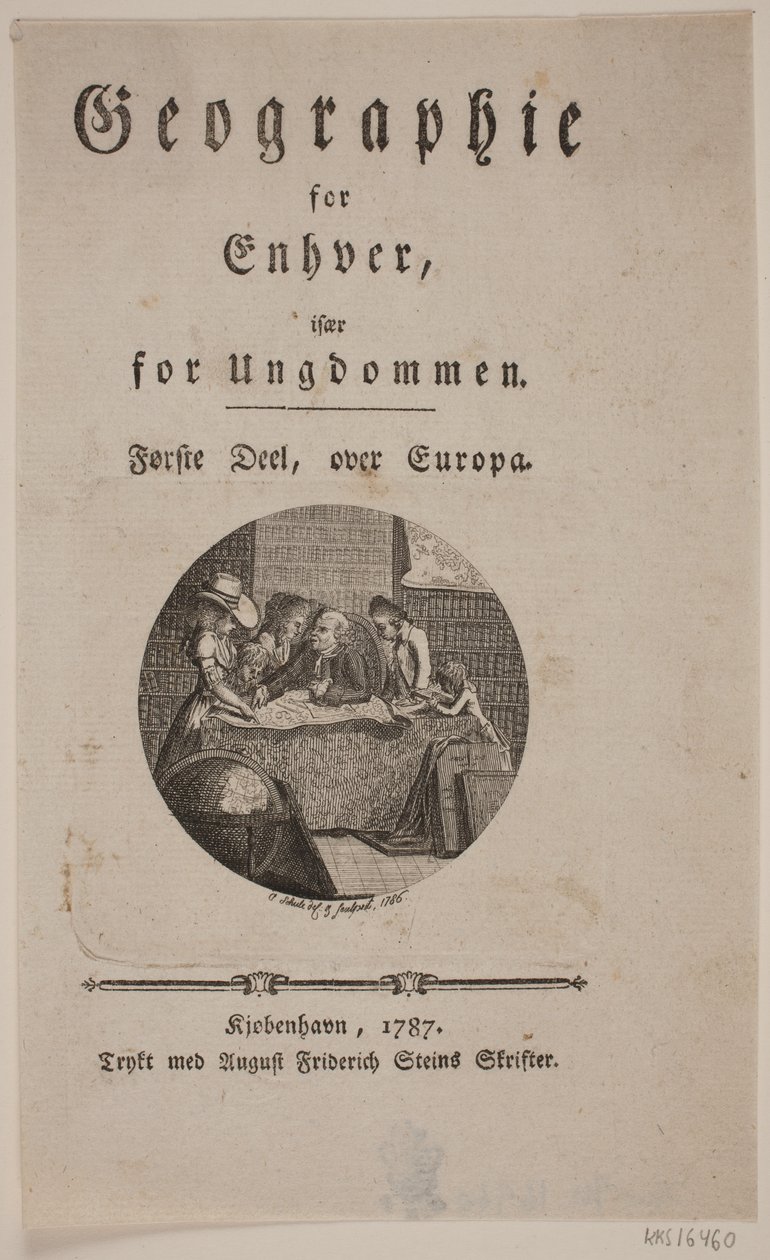 Titelsida med vinjett för "Geografi för alla" av Georg Christian Schule