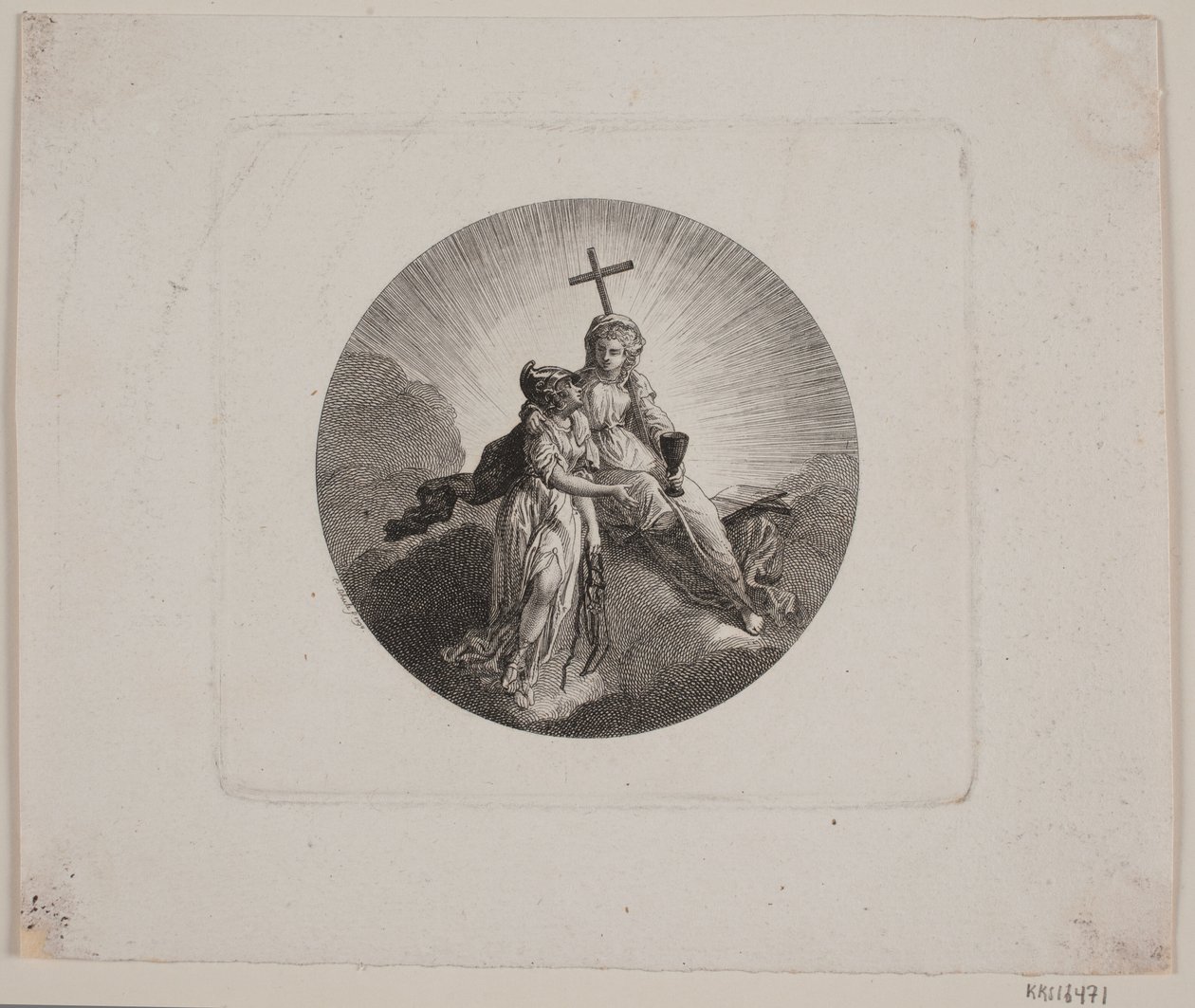 Vinjett med Faith och Minerva av Georg Christian Schule