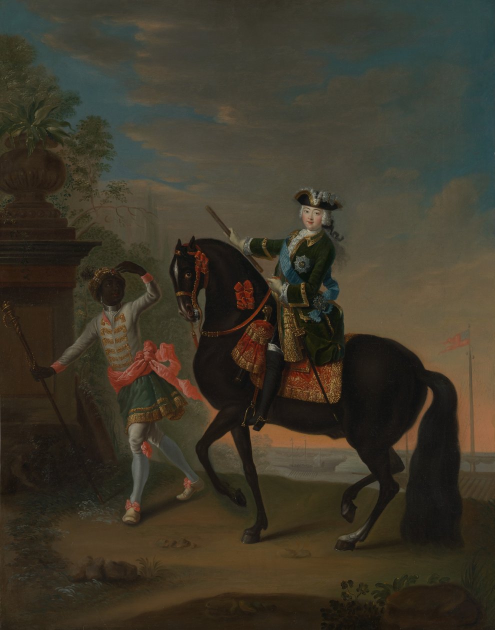 Kejsarinnan Elizabeth av Ryssland 1709-1762 till häst, deltog av en sida, efter 1743-49. av Georg Cristoph Grooth