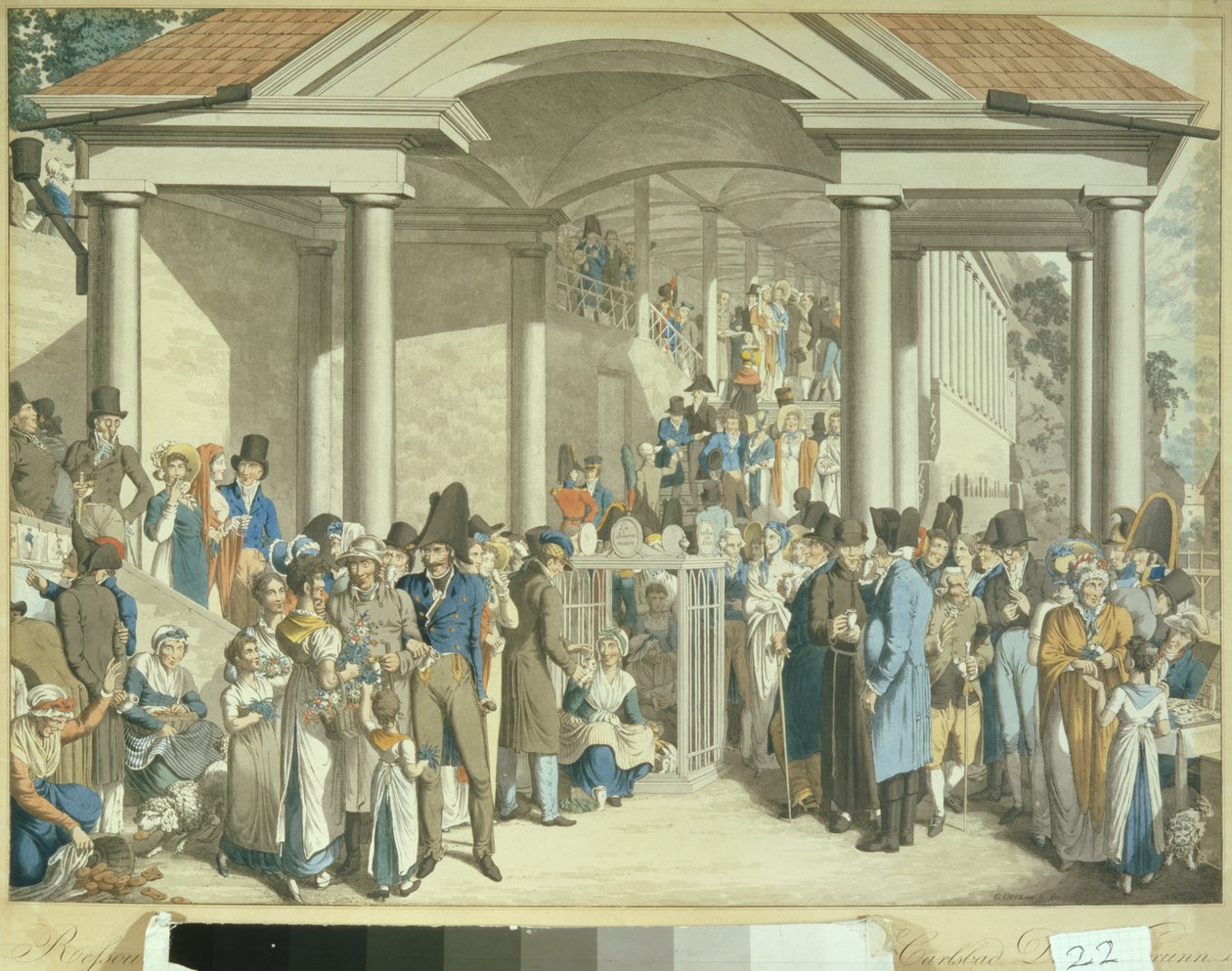 Hälsogemenskap vid Karlsbaderfontänen, 1810 (akvatintteckning) av Georg Emanuel Opitz