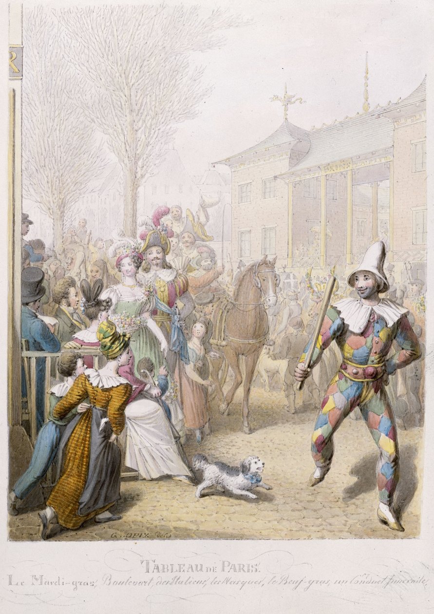 Mardi-Gras, Boulevard des Italiens, 1831 (wc på papper) av Georg Emanuel Opitz