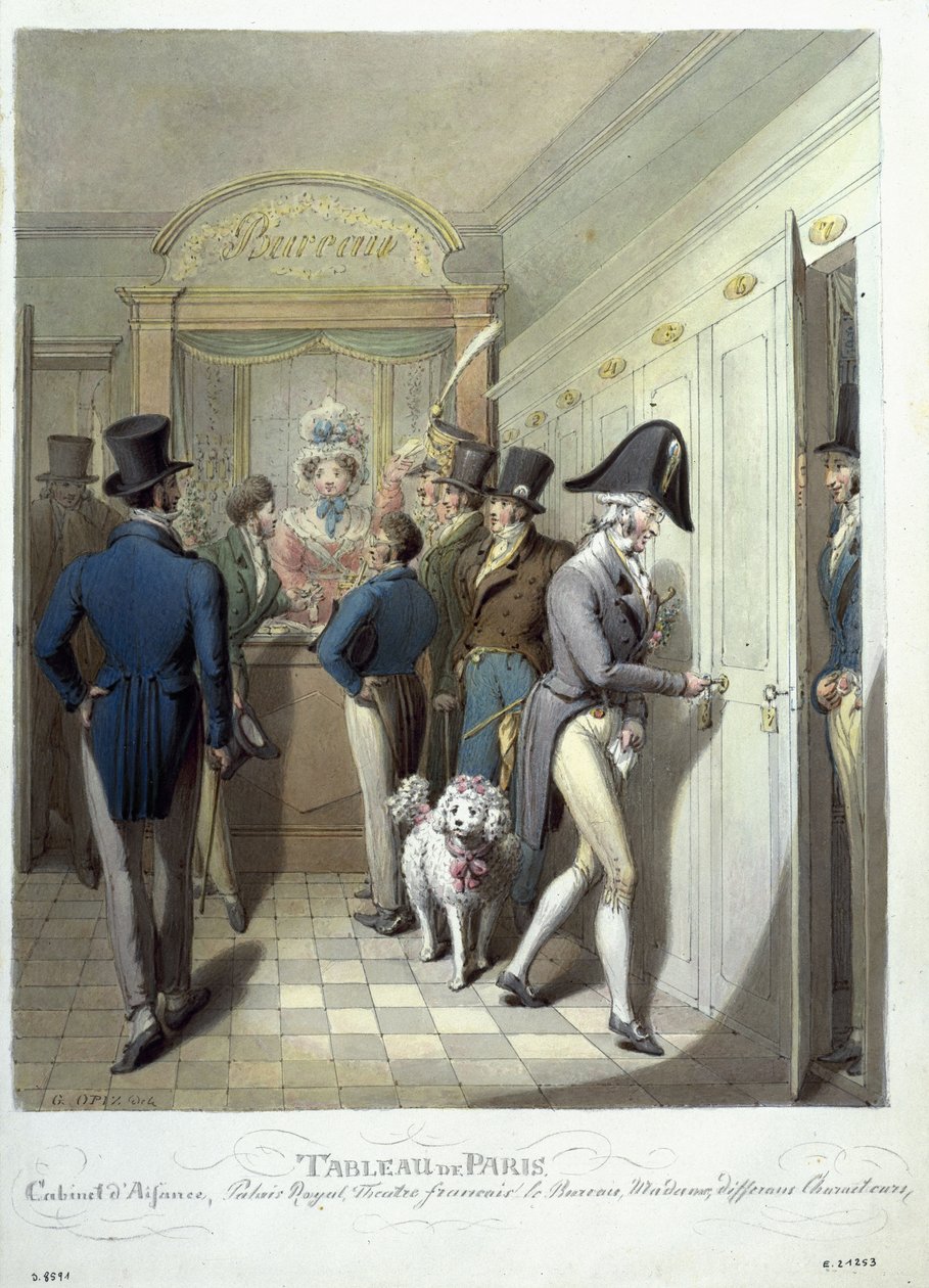 The Office of the Theatre Francais, från Tableau de Paris, 1815-30 (wc på papper) av Georg Emanuel Opitz