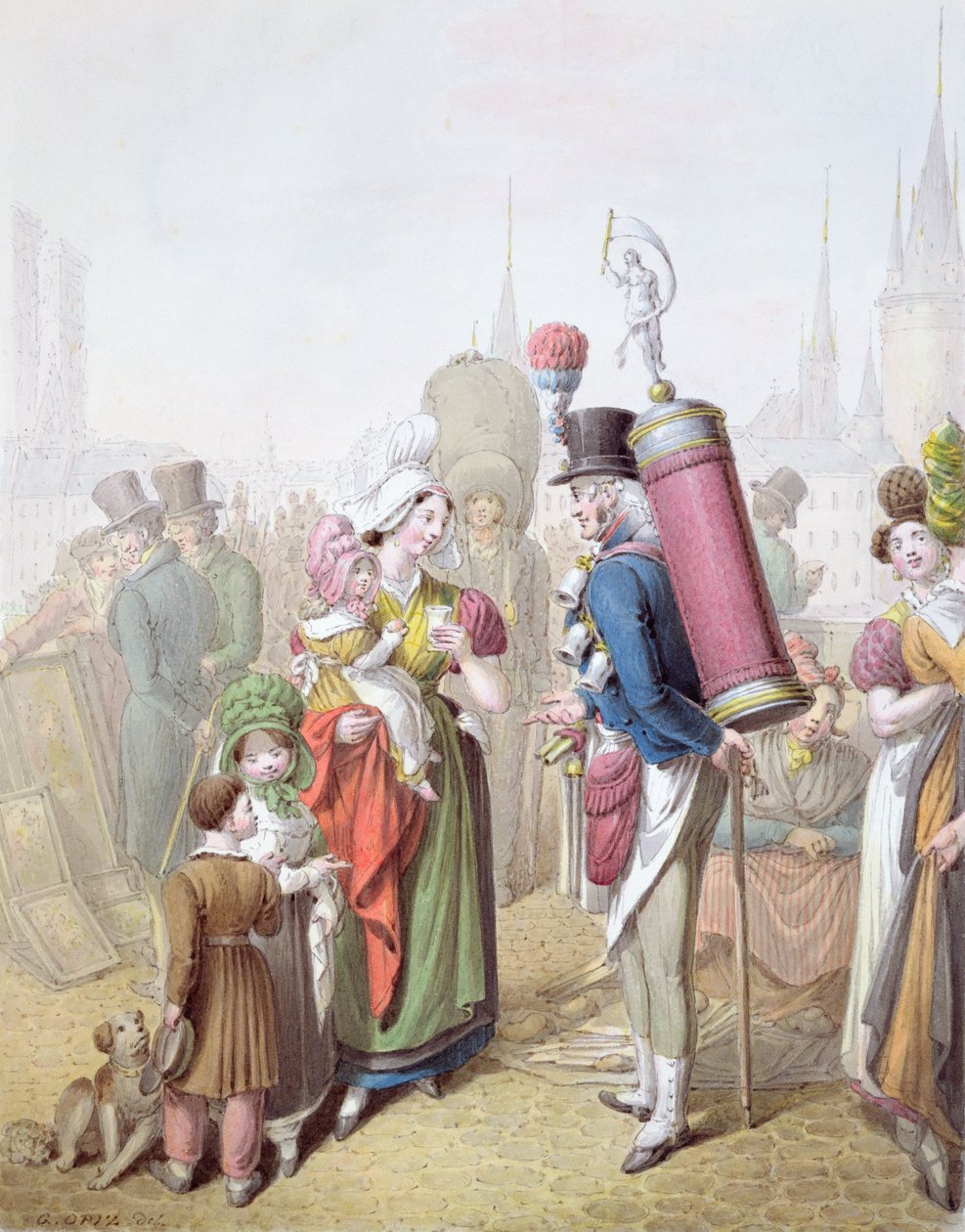 The Pont Notre-Dame, ca 1810 (wc på papper) av Georg Emanuel Opitz