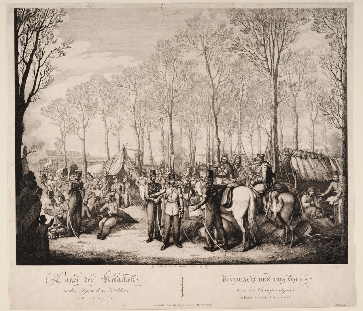 Kosackernas bivack på Avenue des Champs-Elysées i Paris april 1814, 1814 av Georg Emanuel Opiz