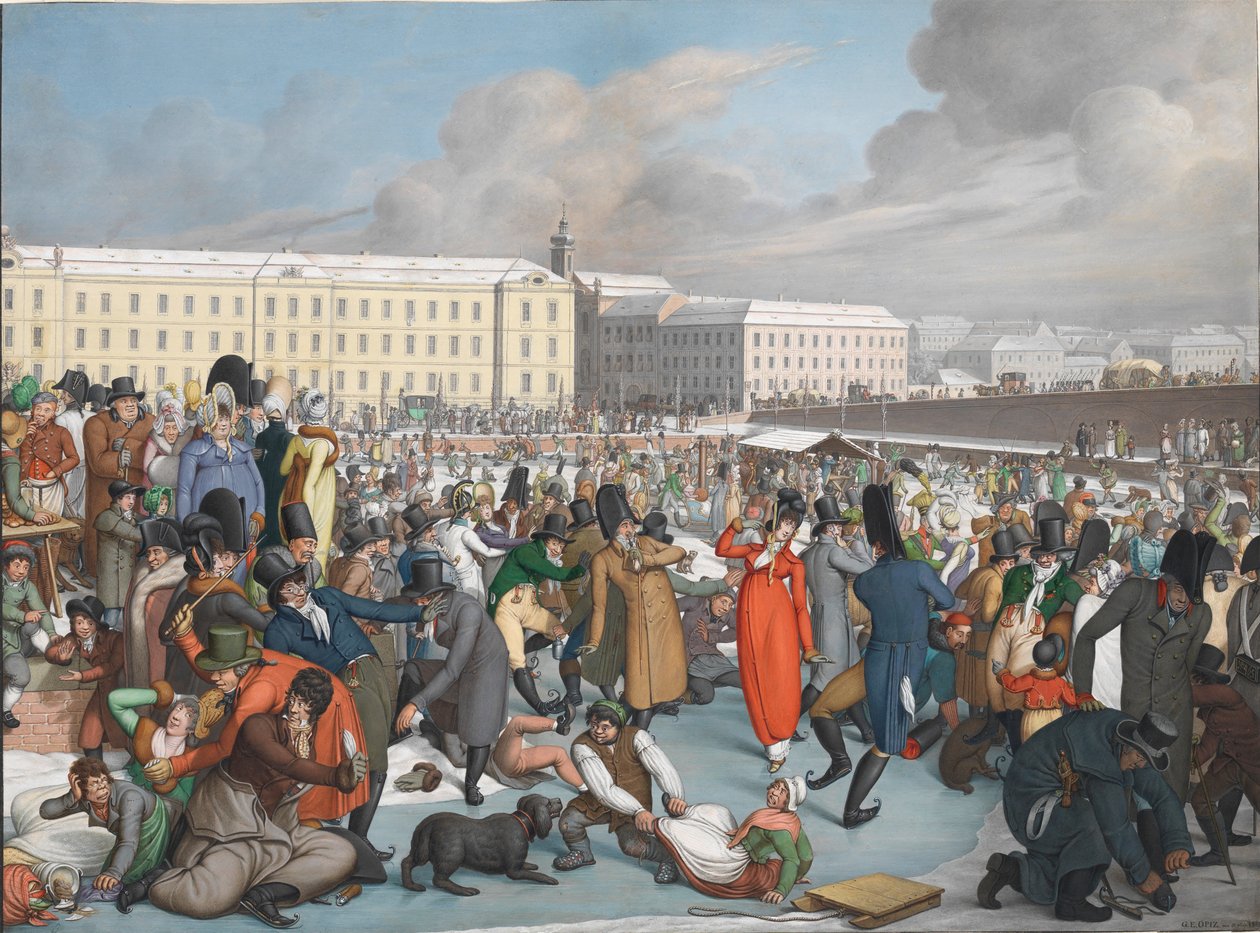 Skridskoåkning i den frusna hamnen i Wiener Neustadt-kanalen, 1805. av Georg Emanuel Opiz