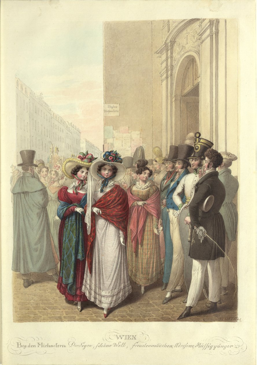 Framför Mikaelskyrkan: välsignelsen, den vackra världen, lätta flickor..., ca. 1830. av Georg Emanuel Opiz
