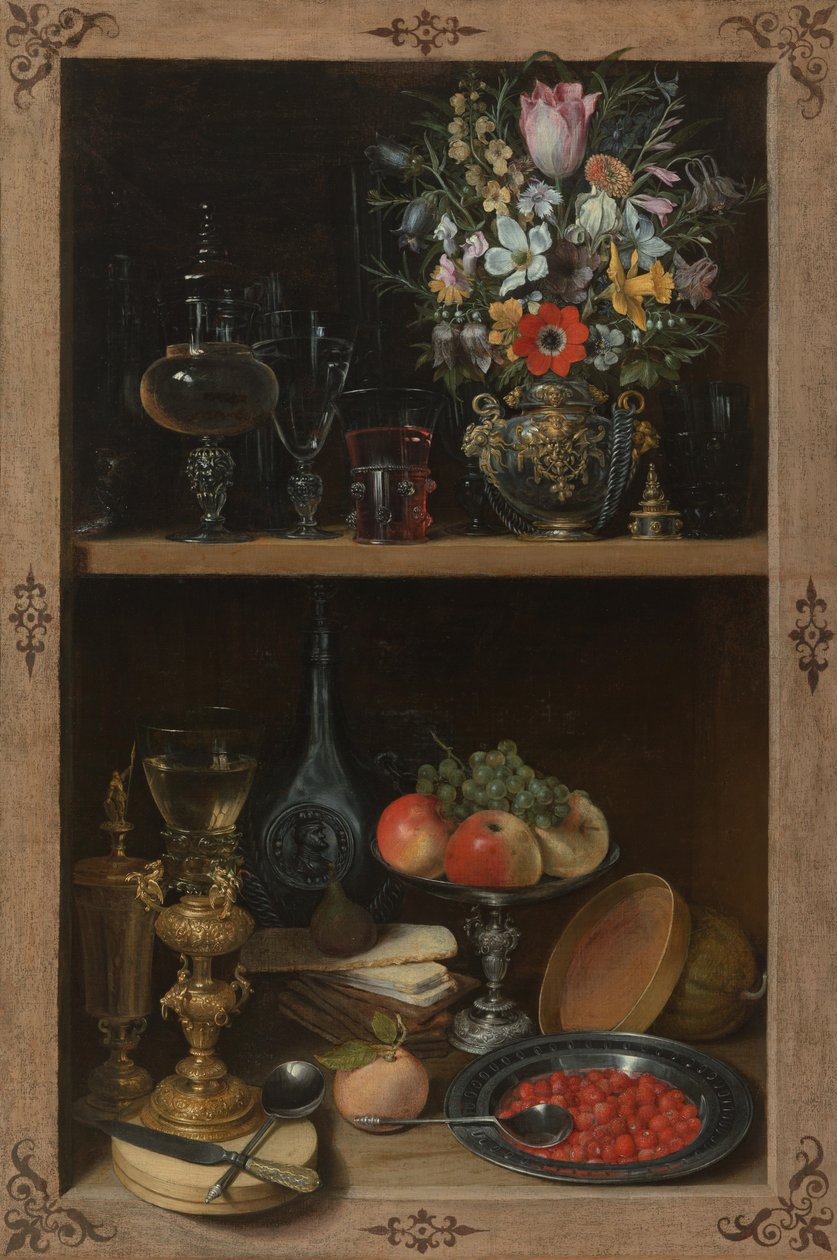 Skåp med frukt och blommor av Georg Flegel