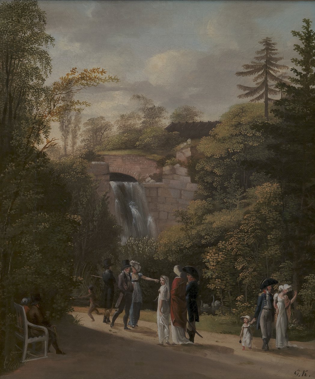 Danska: Vandfaldet i Frederiksberg Har vattenfallet i Frederiksbergs trädgård av Georg Friedrich Kersting