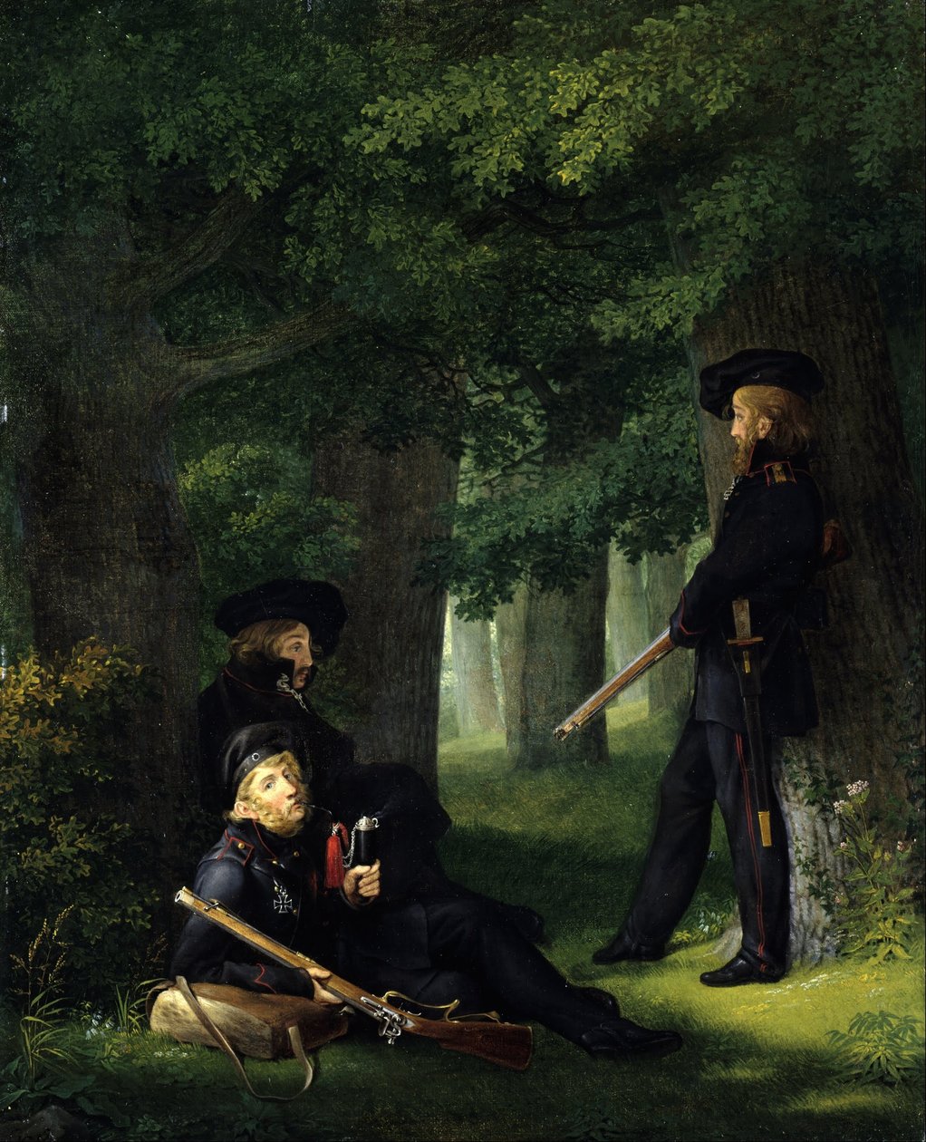 Tyska: Theodor Körner, Friedrich Friesen och Heinrich Hartmann om Utpost Vid utposten av Georg Friedrich Kersting