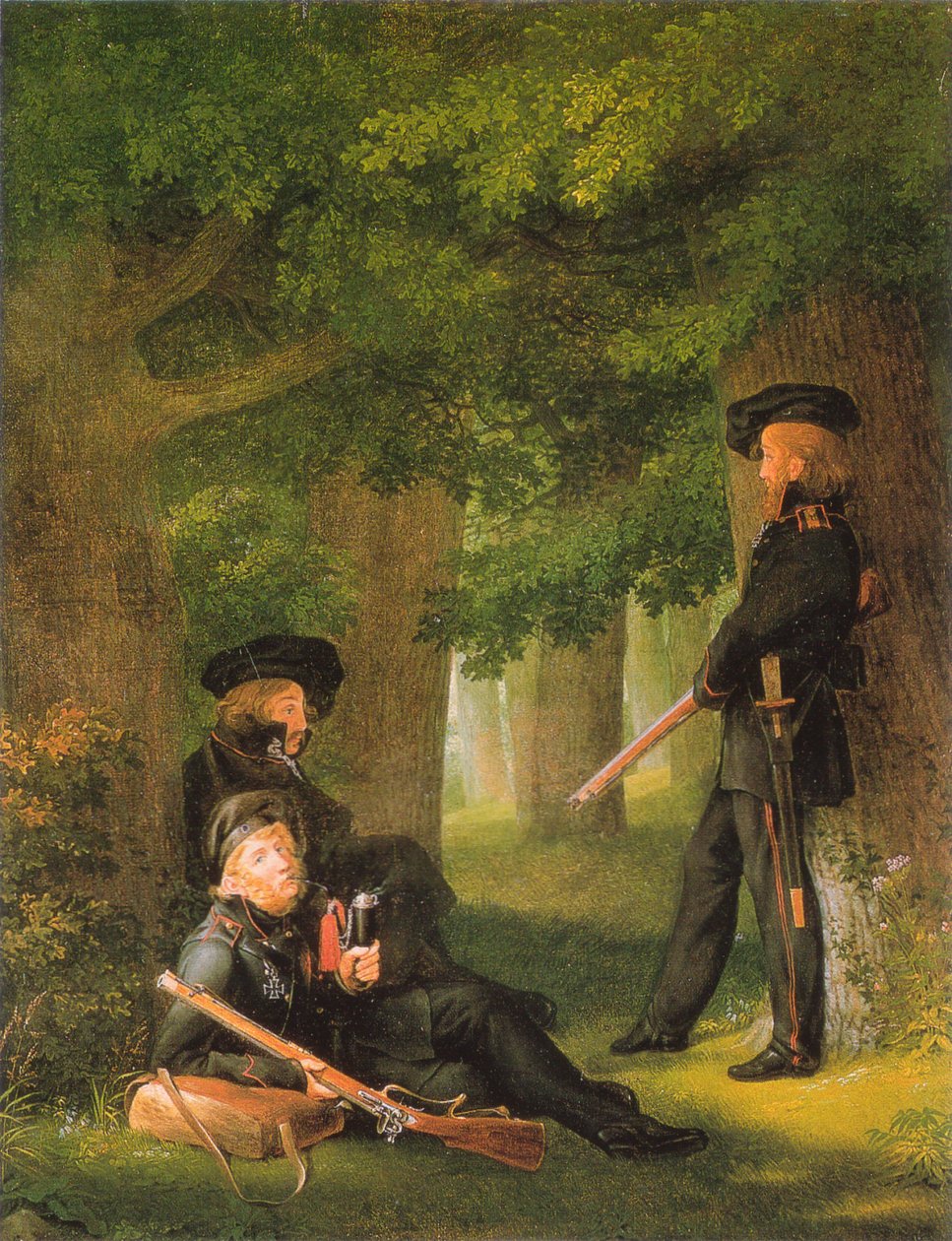 Tyska: Theodor Körner, Friedrich Friesen och Heinrich Hartmann på utposttjänst av Georg Friedrich Kersting