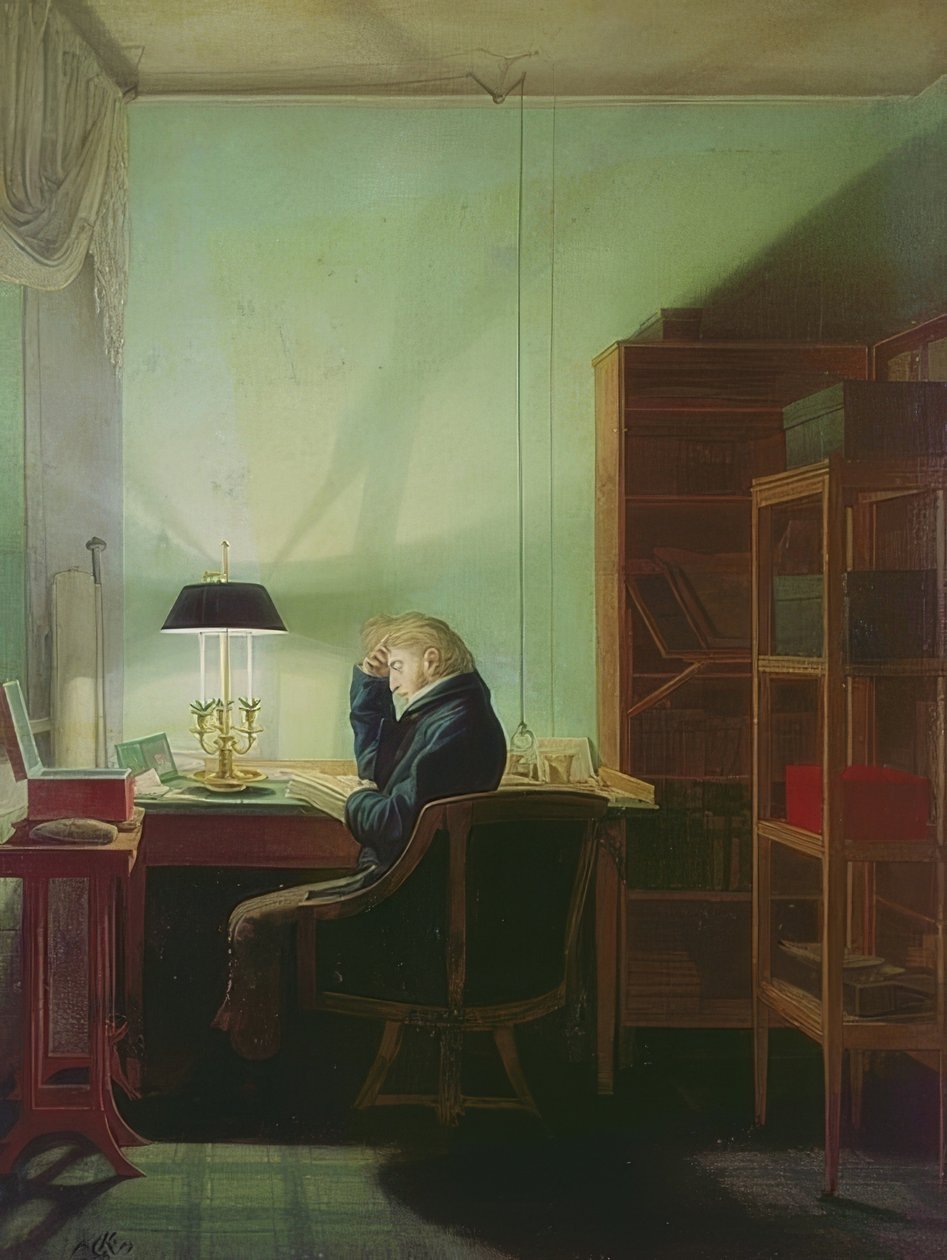 Läser med lampljus. 1814 av Georg Friedrich Kersting