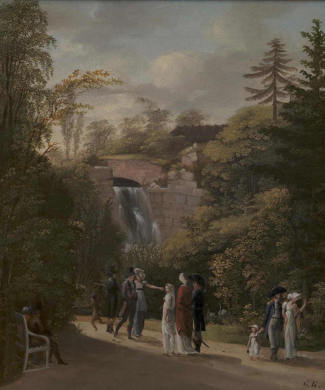 Cascade i Frederiksberg Garden nära Köpenhamn av Georg Friedrich Kersting