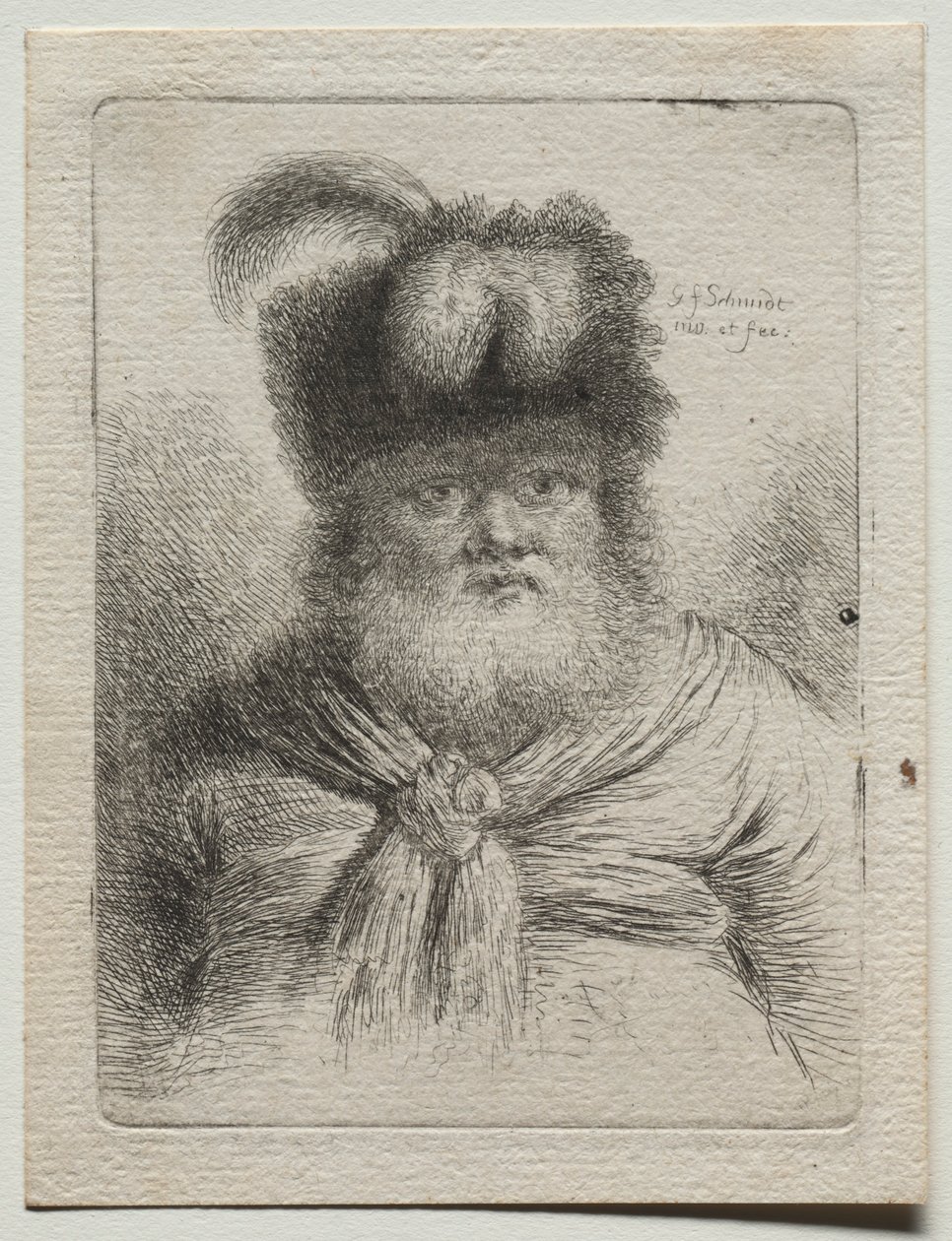 Gammal man i en pälsmössa. av Georg Friedrich Schmidt