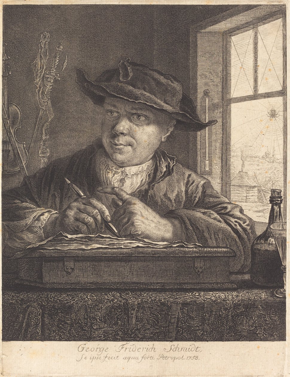 Självporträtt med en spindel i fönstret av Georg Friedrich Schmidt