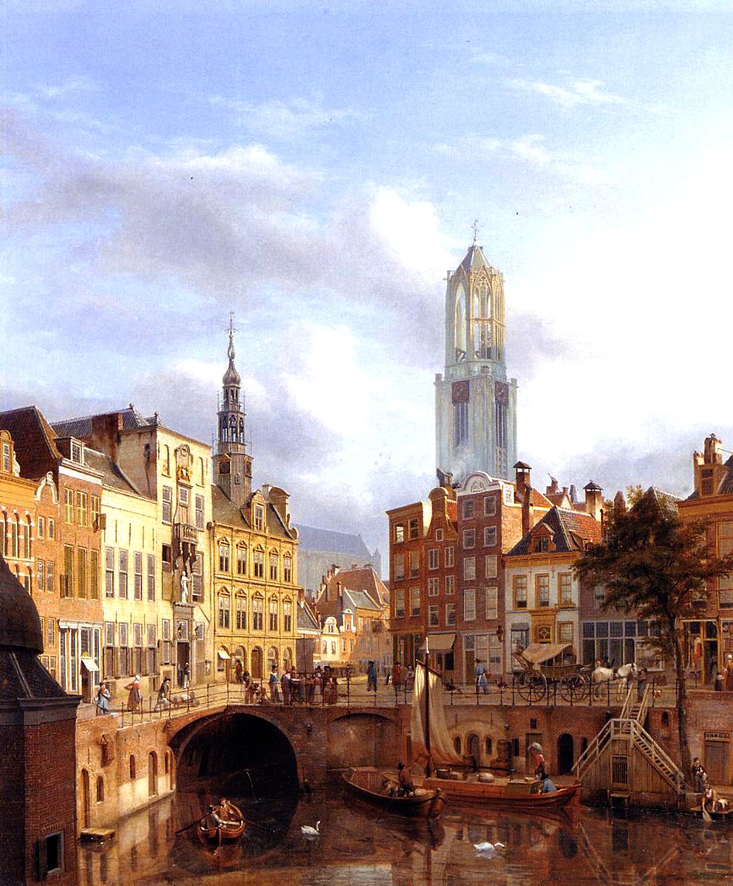 Utrecht med Oudegracht, 1827 olja på duk av Georg Gillis van Haanen