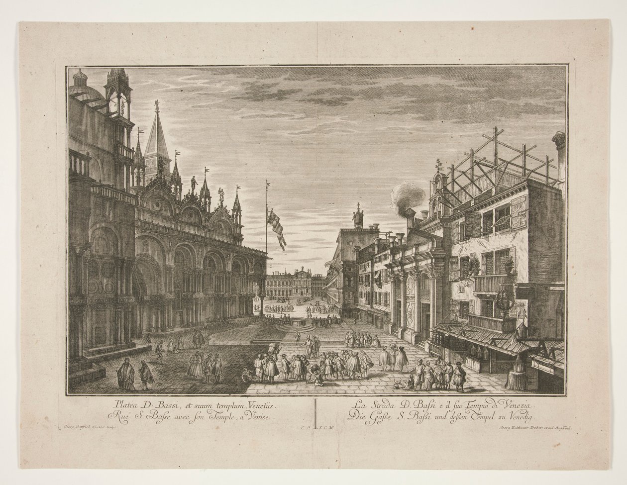 Gatan Saint Bassi och dess tempel i Venedig av Georg Gottfried Winckler