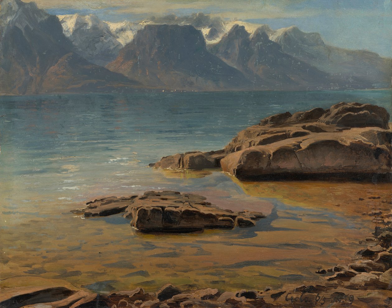 Genèvesjön nära Vevey mot Evian av Georg Heinrich Crola