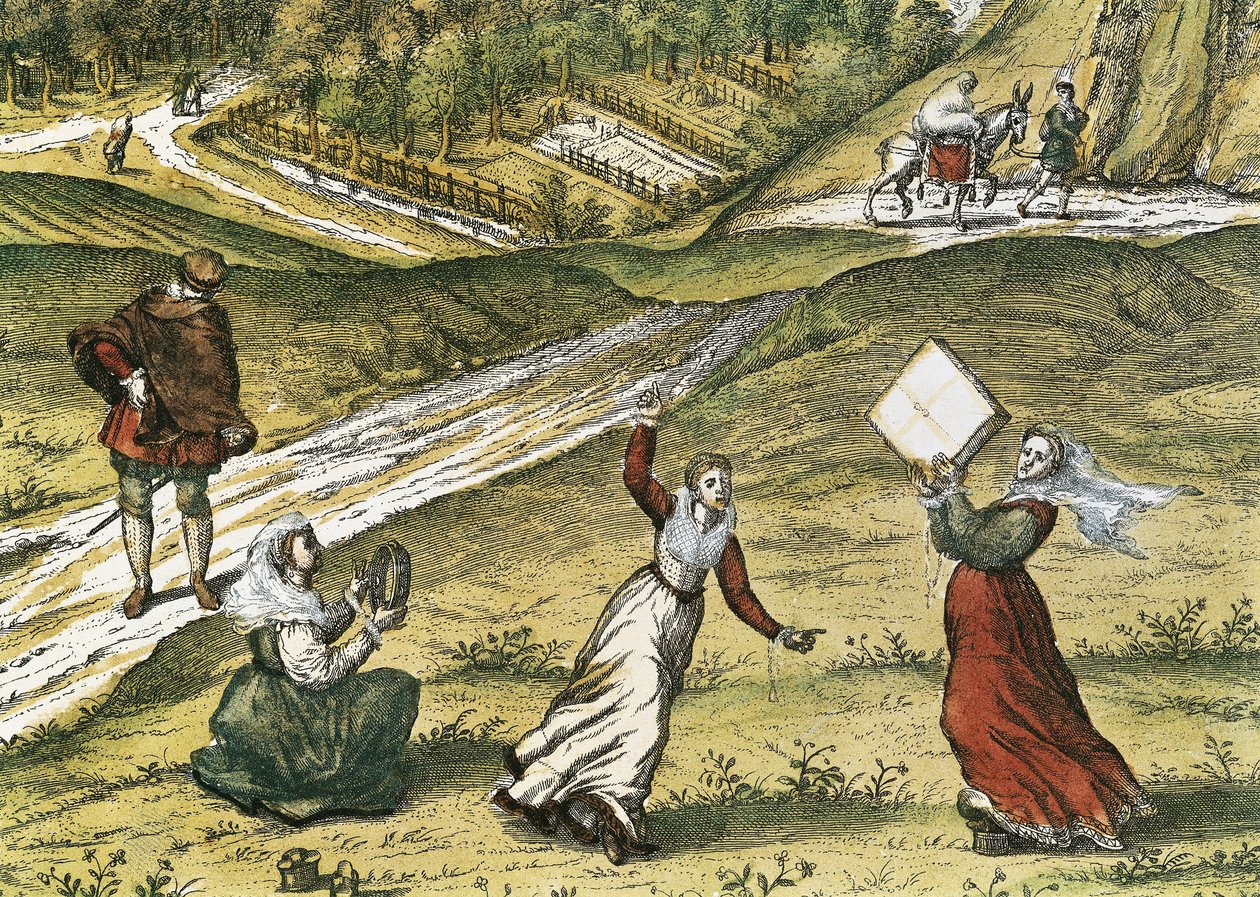 Andalusiska dansare Detalj av Grenada, i volym 1 "Civitatis Orbis Terrarum" (Tetraum orbis terrarum). Eau forte en couleurs av Abraham Ortelius (1527-1598), George Braun (1541-1622) och Franz Hogenberg (1535-1590), publicerad 1572-1617. Historiska Arkiv av Georg Hogenberg Franz and Ortelius Abraham Braun